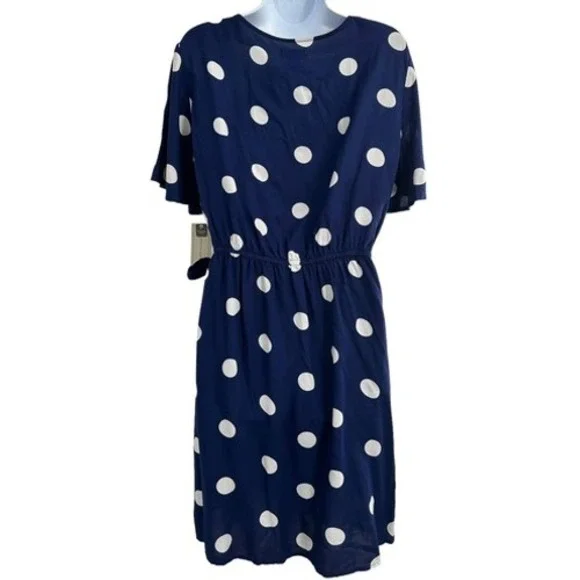 NWT peyton & parker Women's Blue/White Polka Dot Wrap Dress Large - Picture 2 of 9